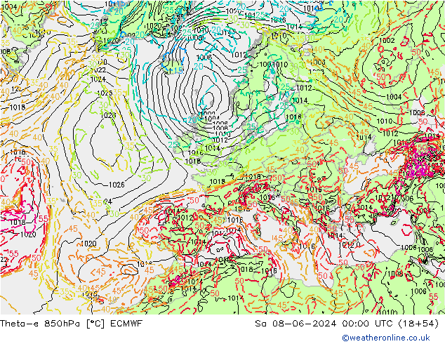 Theta-e 850hPa ECMWF Sa 08.06.2024 00 UTC