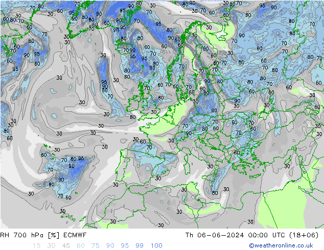 RH 700 hPa ECMWF Qui 06.06.2024 00 UTC