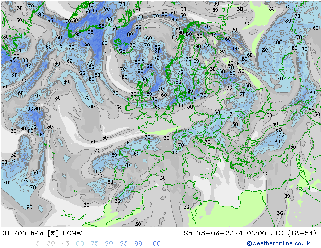 RH 700 hPa ECMWF Sa 08.06.2024 00 UTC