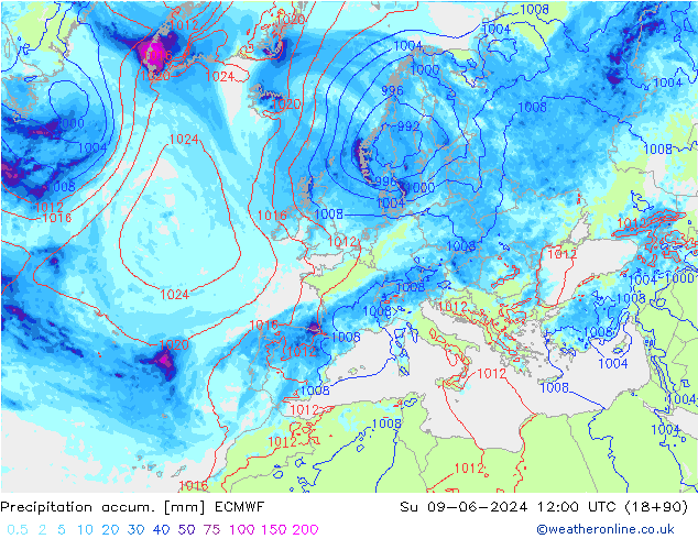 Précipitation accum. ECMWF dim 09.06.2024 12 UTC