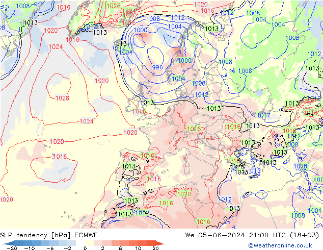 SLP tendency ECMWF Qua 05.06.2024 21 UTC