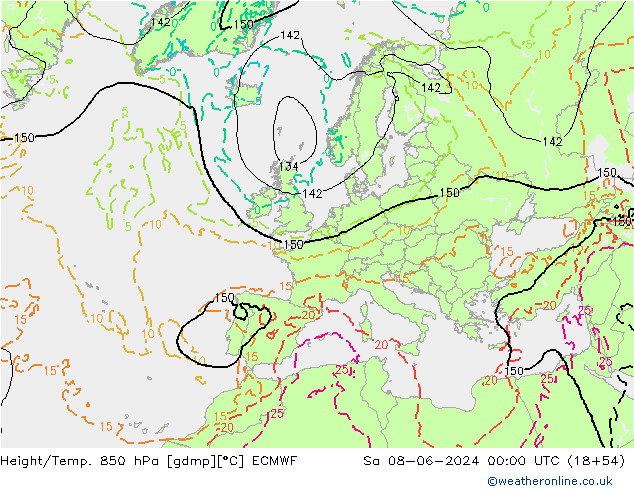 Height/Temp. 850 hPa ECMWF Sa 08.06.2024 00 UTC