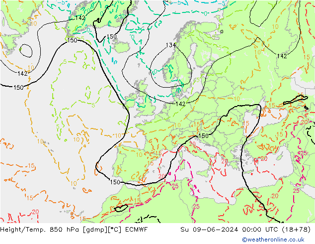 Z500/Rain (+SLP)/Z850 ECMWF So 09.06.2024 00 UTC