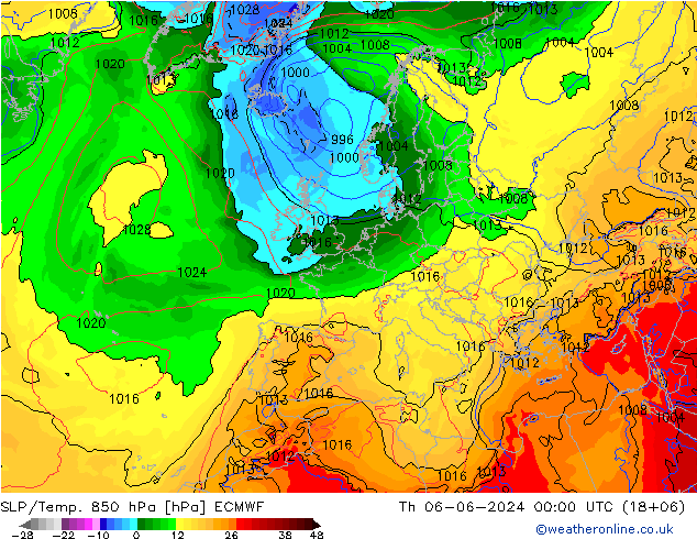 SLP/Temp. 850 hPa ECMWF  06.06.2024 00 UTC