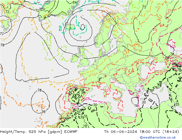 Yükseklik/Sıc. 925 hPa ECMWF Per 06.06.2024 18 UTC