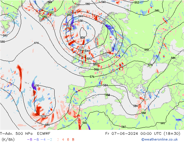 T-Adv. 500 hPa ECMWF vie 07.06.2024 00 UTC