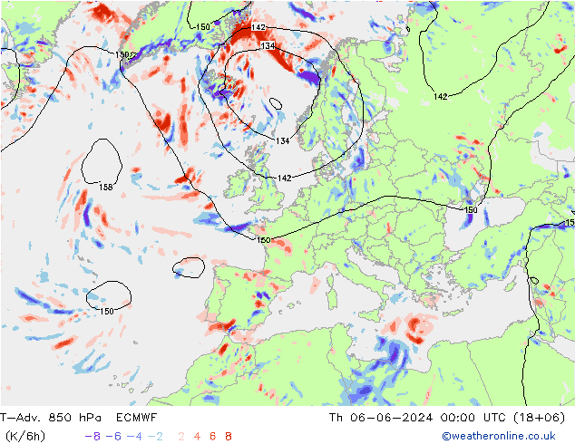 T-Adv. 850 hPa ECMWF Th 06.06.2024 00 UTC