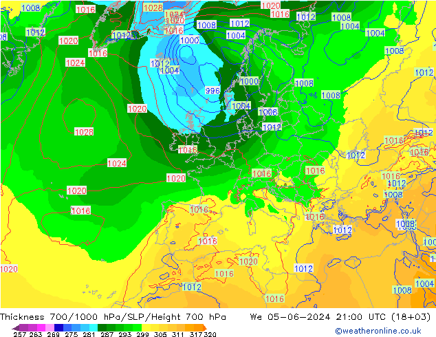 Thck 700-1000 гПа ECMWF ср 05.06.2024 21 UTC