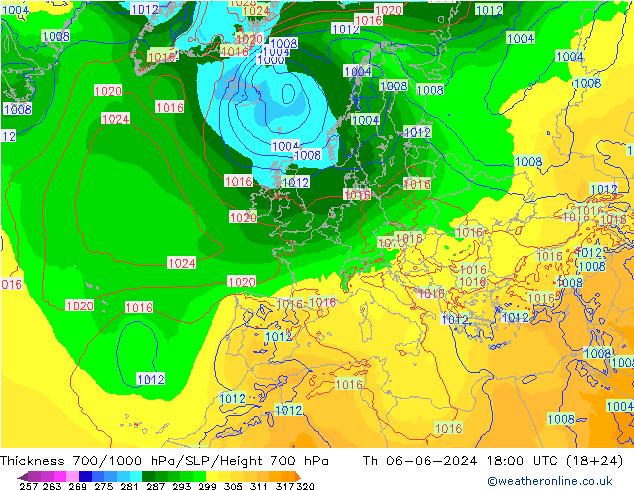 700-1000 hPa Kalınlığı ECMWF Per 06.06.2024 18 UTC