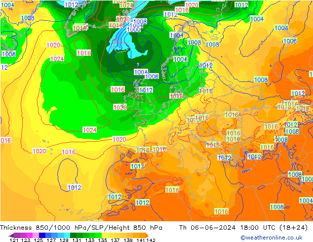 Schichtdicke 850-1000 hPa ECMWF Do 06.06.2024 18 UTC