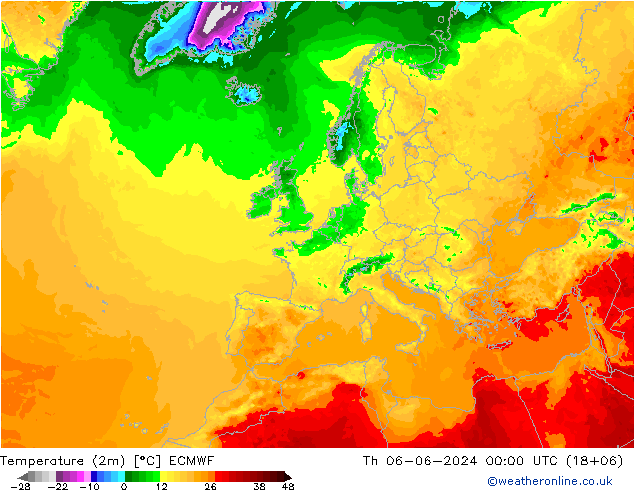 Temperature (2m) ECMWF Th 06.06.2024 00 UTC