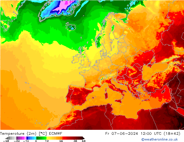Sıcaklık Haritası (2m) ECMWF Cu 07.06.2024 12 UTC