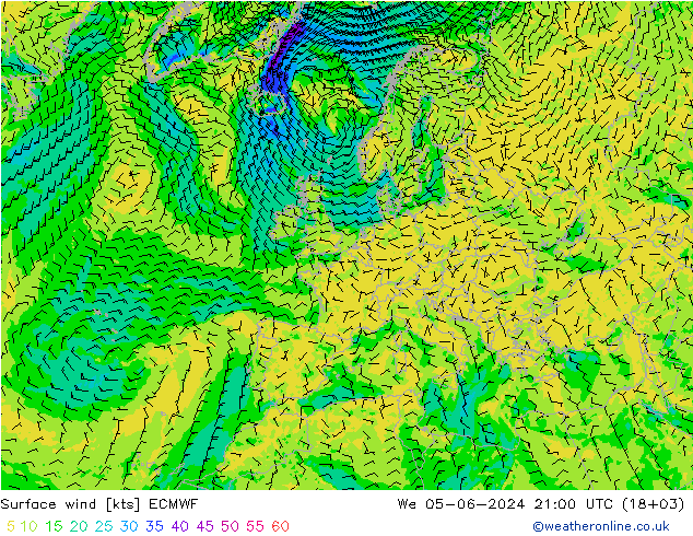 ветер 10 m ECMWF ср 05.06.2024 21 UTC