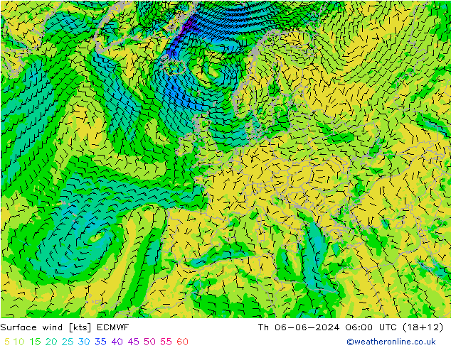 Surface wind ECMWF Th 06.06.2024 06 UTC