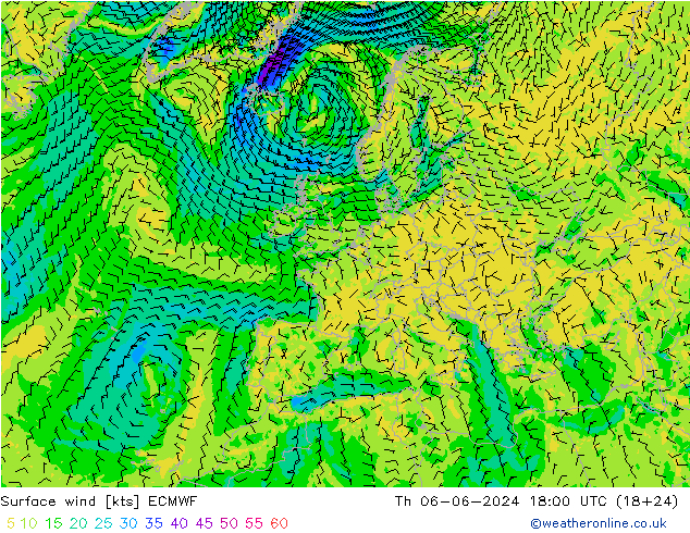 Rüzgar 10 m ECMWF Per 06.06.2024 18 UTC