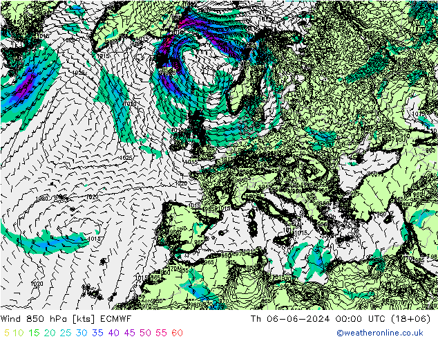 Wind 850 hPa ECMWF Do 06.06.2024 00 UTC