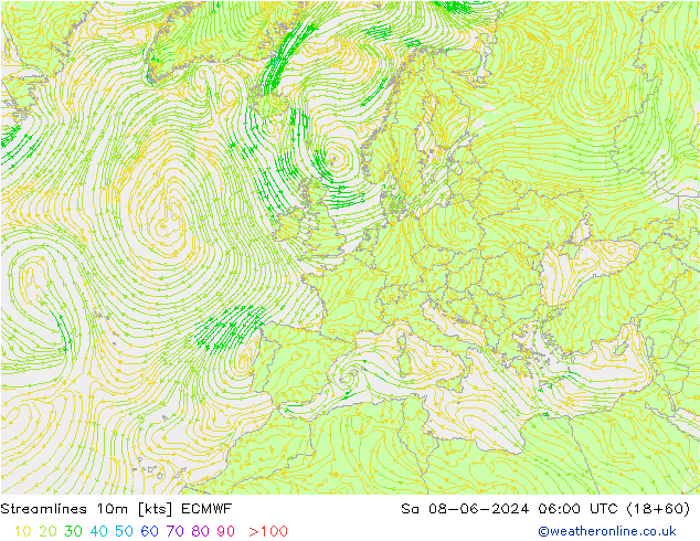 Linea di flusso 10m ECMWF sab 08.06.2024 06 UTC