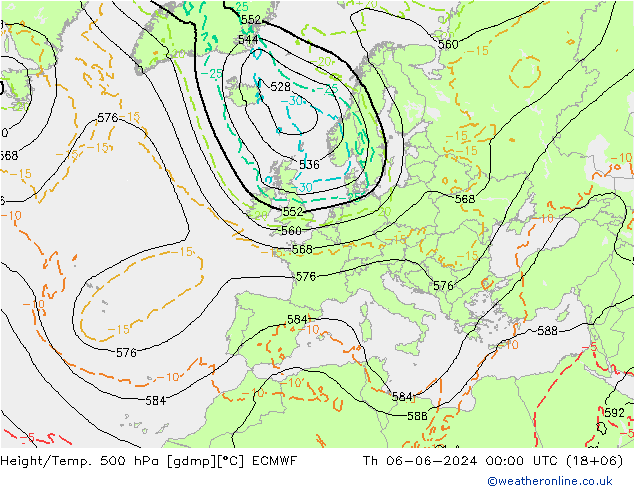 Z500/Rain (+SLP)/Z850 ECMWF czw. 06.06.2024 00 UTC