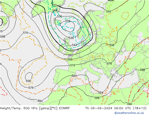 Z500/Rain (+SLP)/Z850 ECMWF Do 06.06.2024 06 UTC