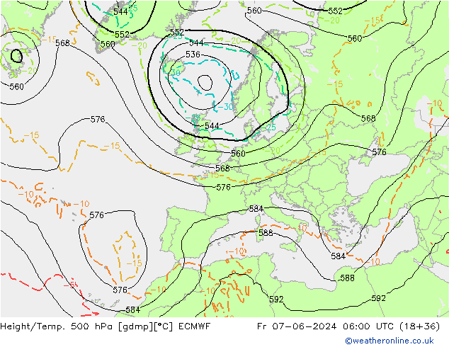 Z500/Rain (+SLP)/Z850 ECMWF ven 07.06.2024 06 UTC