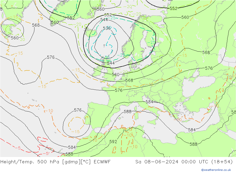 Z500/Rain (+SLP)/Z850 ECMWF Sa 08.06.2024 00 UTC