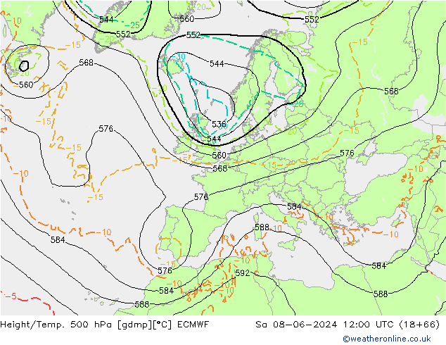 Z500/Rain (+SLP)/Z850 ECMWF сб 08.06.2024 12 UTC