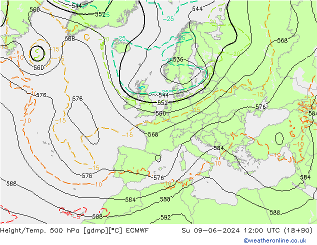 Z500/Rain (+SLP)/Z850 ECMWF  09.06.2024 12 UTC