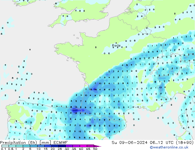 Z500/Rain (+SLP)/Z850 ECMWF Su 09.06.2024 12 UTC