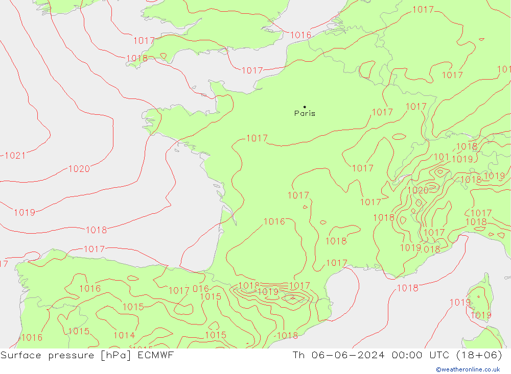 Pressione al suolo ECMWF gio 06.06.2024 00 UTC