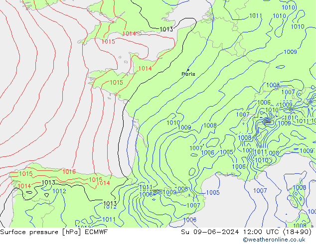 Bodendruck ECMWF So 09.06.2024 12 UTC