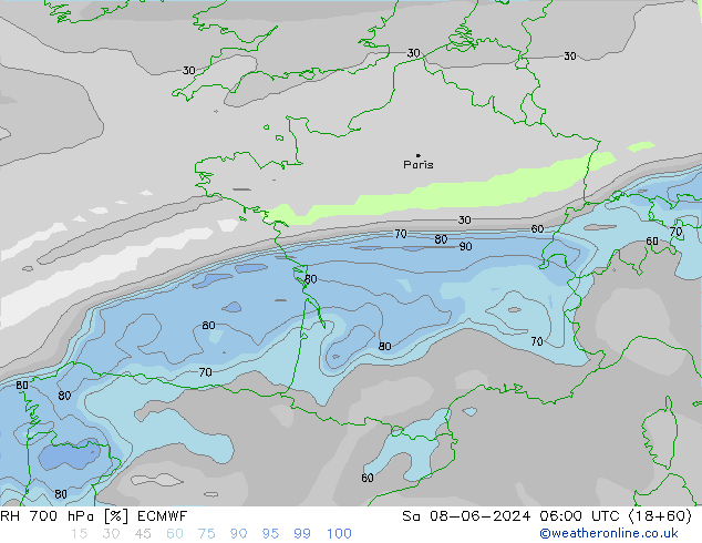 RV 700 hPa ECMWF za 08.06.2024 06 UTC