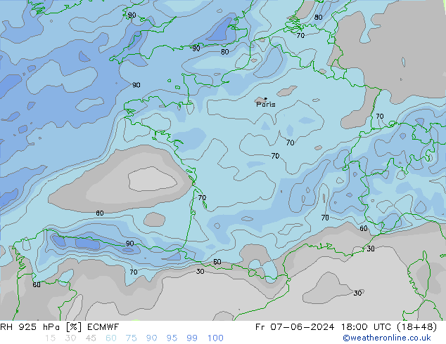 RH 925 hPa ECMWF Pá 07.06.2024 18 UTC