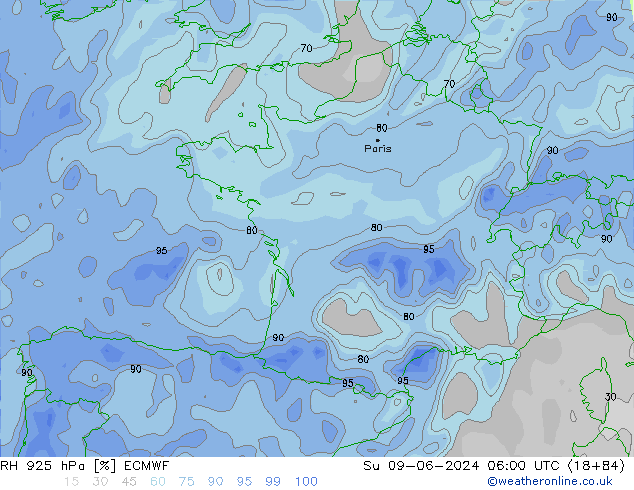 RH 925 hPa ECMWF  09.06.2024 06 UTC