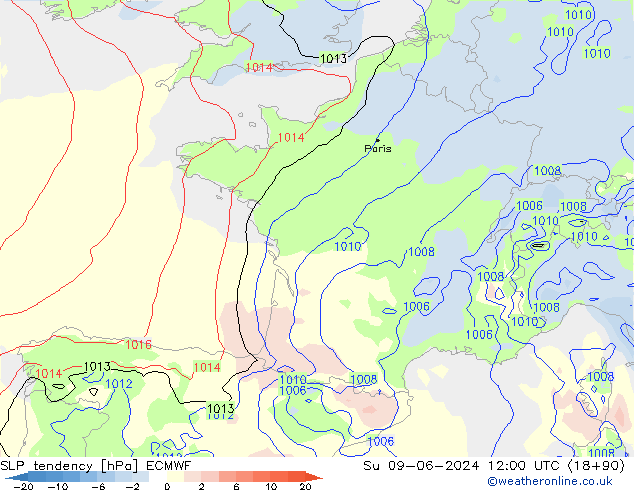 SLP tendency ECMWF Su 09.06.2024 12 UTC