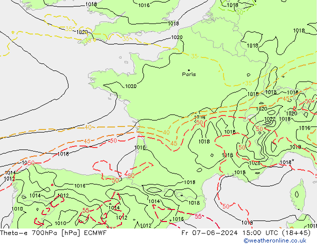 Theta-e 700гПа ECMWF пт 07.06.2024 15 UTC