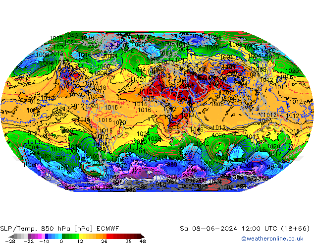 SLP/Temp. 850 hPa ECMWF Sa 08.06.2024 12 UTC