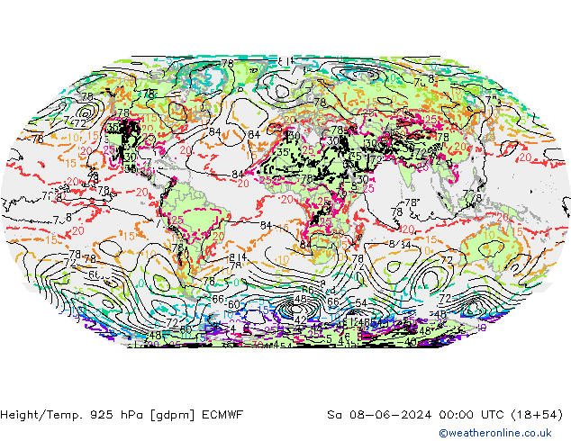 Yükseklik/Sıc. 925 hPa ECMWF Cts 08.06.2024 00 UTC