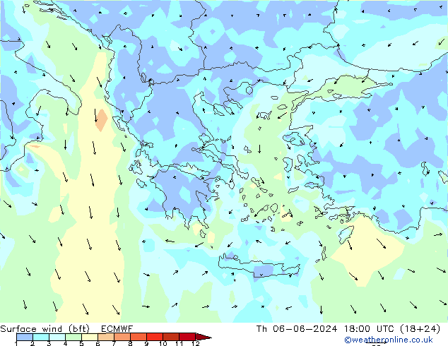 Wind 10 m (bft) ECMWF do 06.06.2024 18 UTC