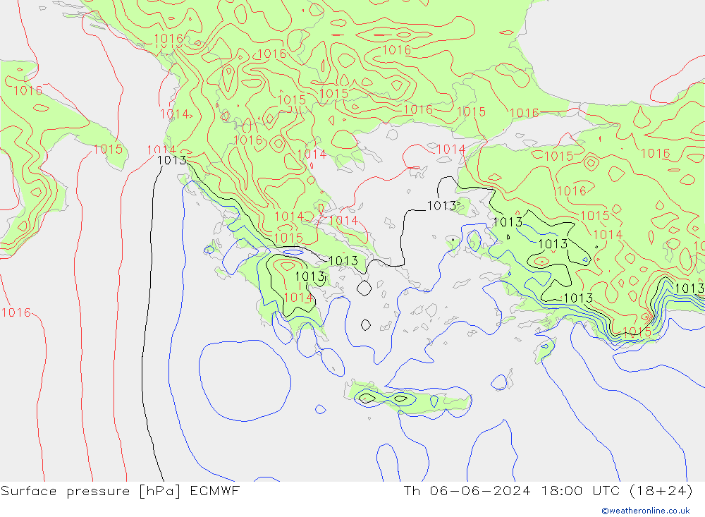 Luchtdruk (Grond) ECMWF do 06.06.2024 18 UTC