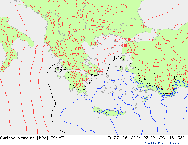 Pressione al suolo ECMWF ven 07.06.2024 03 UTC