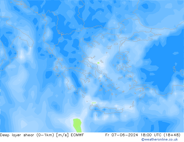 Deep layer shear (0-1km) ECMWF пт 07.06.2024 18 UTC