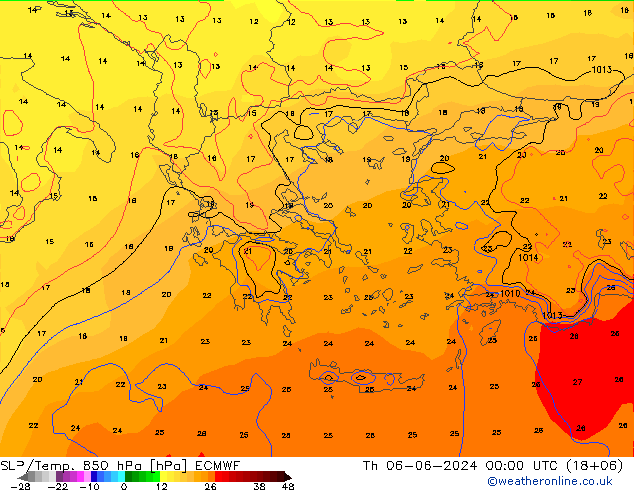 SLP/Temp. 850 hPa ECMWF Qui 06.06.2024 00 UTC