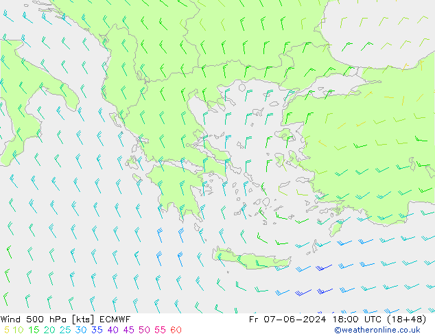 wiatr 500 hPa ECMWF pt. 07.06.2024 18 UTC