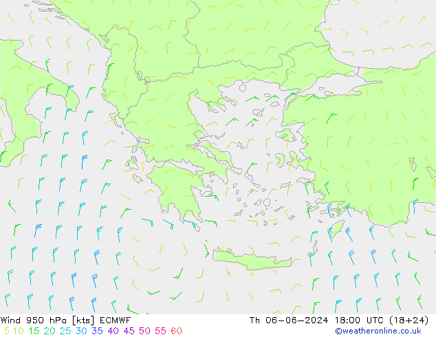 Wind 950 hPa ECMWF Čt 06.06.2024 18 UTC