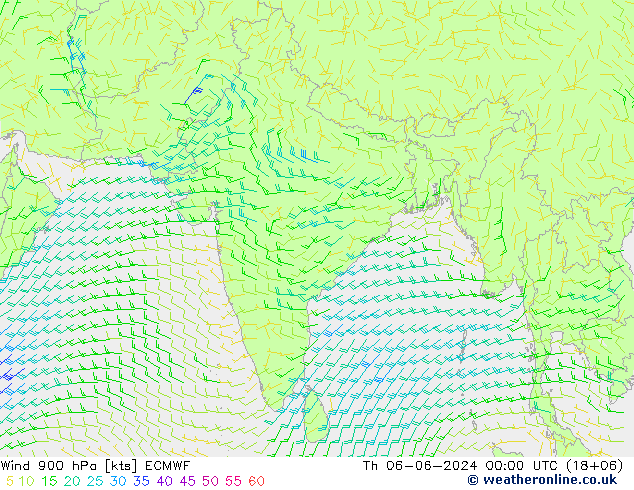 ветер 900 гПа ECMWF чт 06.06.2024 00 UTC