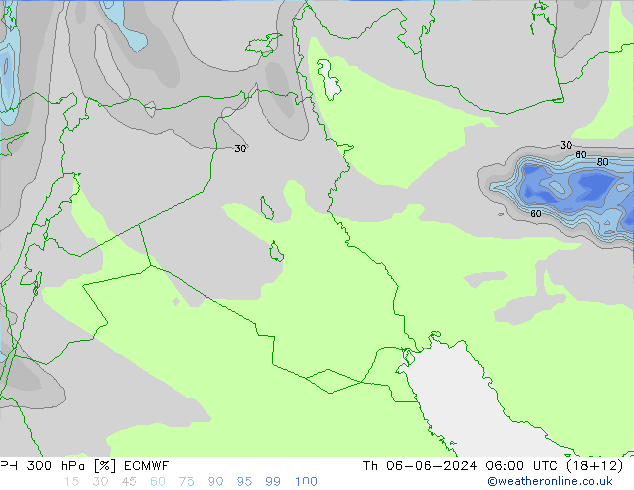 RH 300 hPa ECMWF Th 06.06.2024 06 UTC