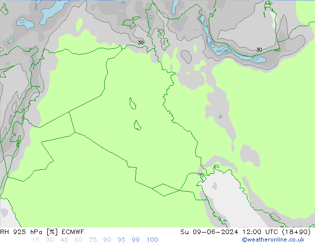 RH 925 hPa ECMWF  09.06.2024 12 UTC