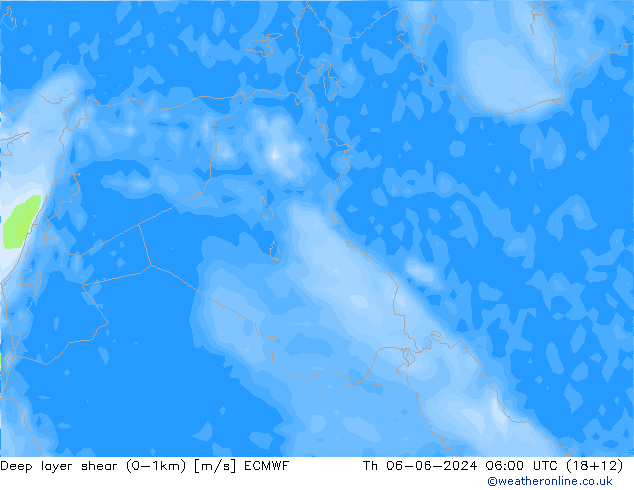 Deep layer shear (0-1km) ECMWF Th 06.06.2024 06 UTC