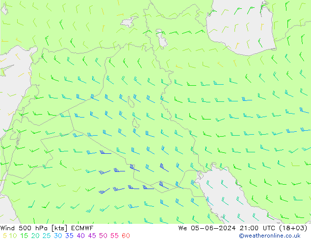 Vent 500 hPa ECMWF mer 05.06.2024 21 UTC