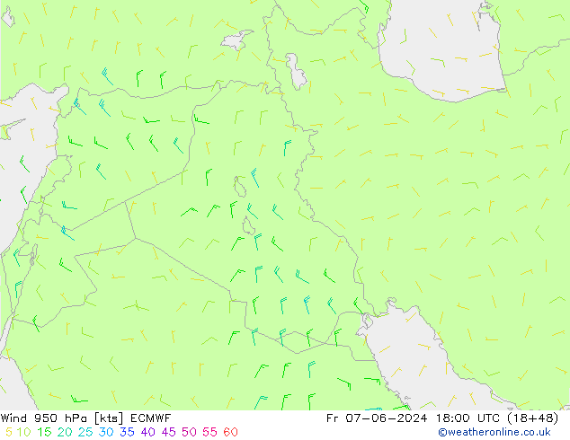 Vento 950 hPa ECMWF ven 07.06.2024 18 UTC